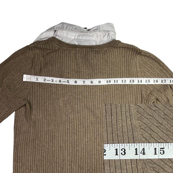 Lane Bryant Faux Layered Long Sleeve Collar Sweater V Neck Plus Size 14/16 Beige - Picture 9 of 12